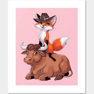 Cute Bull Riding Vixen Posters and Art